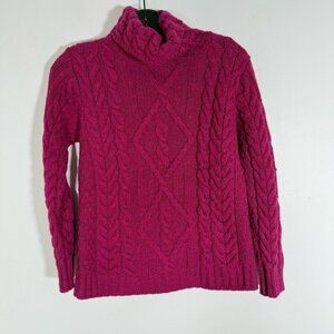 Aran Mor Women's 100% Merino Wool Magenta Chunky Fisherman Sweater Turtleneck S